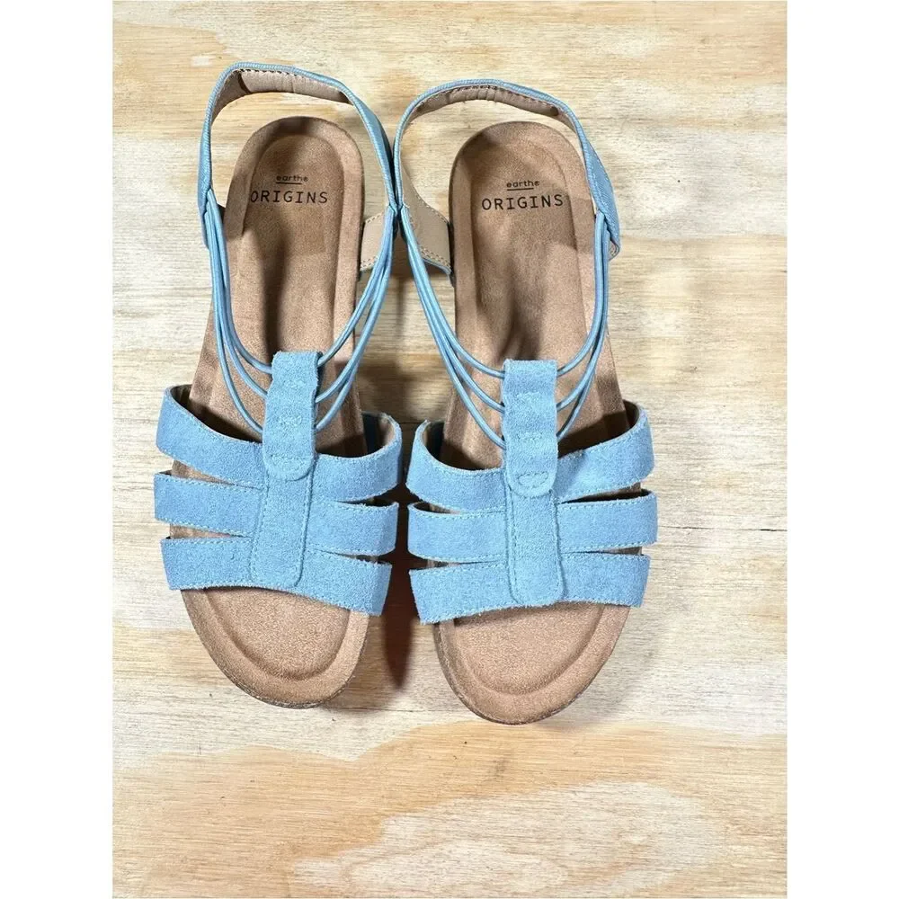 Earth Origins Laney Light Blue Suede Slingback Sandals Women’s Size 8.5